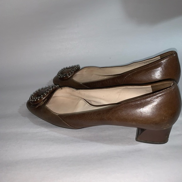 PRADA size 40.5 brown calfskin pumps w/buckle - Picture 9 of 13